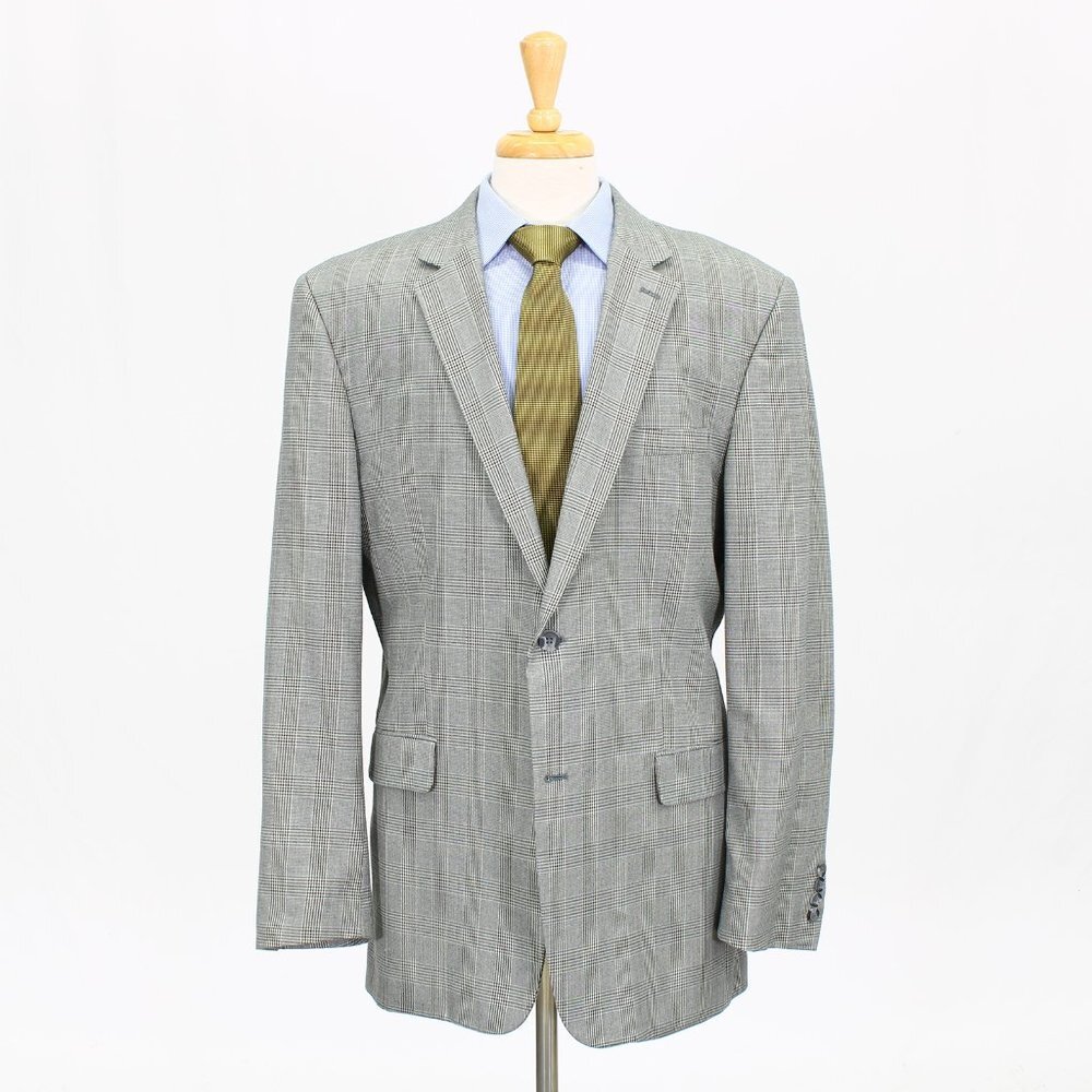 Andrew Fezza 46L Gray Check 2-Button Sport Coat Blazer Jacket B578